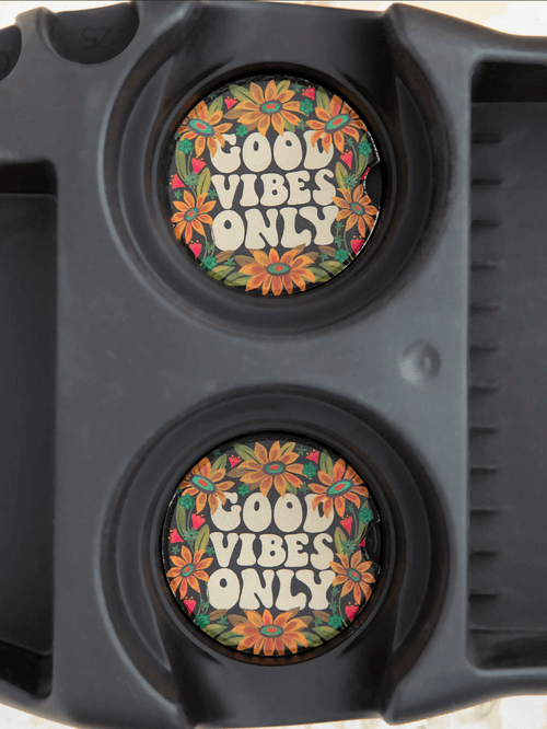 Car Coasters, Set of 2 - Good Vibes Only Natural Life