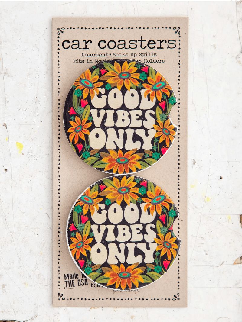 Car Coasters, Set of 2 - Good Vibes Only Natural Life