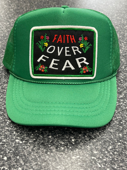 Green Faith Over Fear Trucker Hat Green Faith Over Fear Trucker Hat Old Skool Boutique