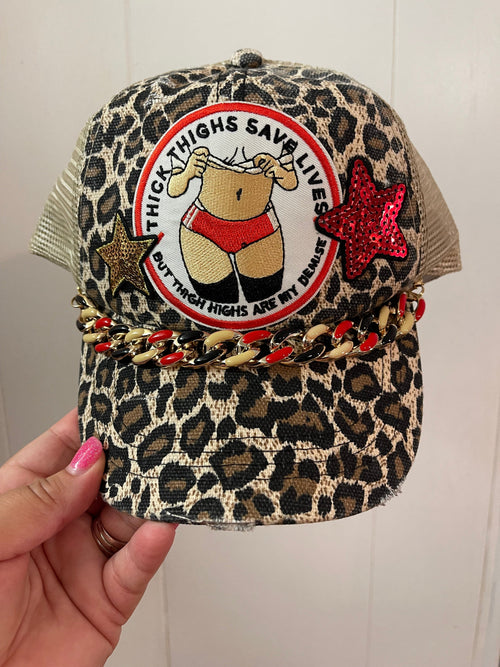 Thick Thighs Save Lives Leopard Ponytail Cap Old Skool Boutique