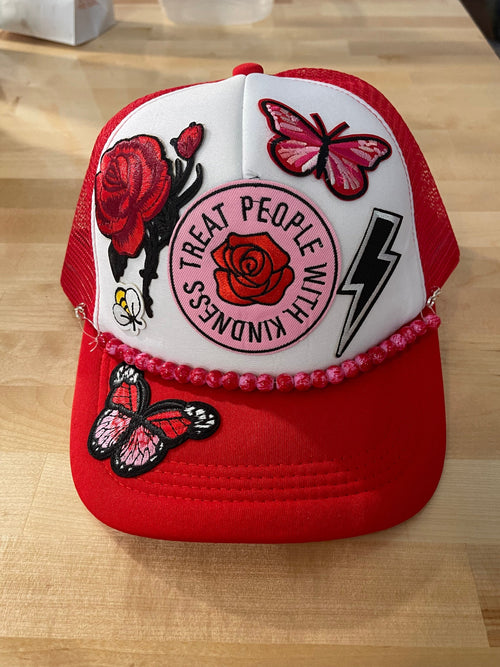 Treat People With Kindness Red Trucker Hat Treat People With Kindness Red Trucker Hat Old Skool Trucker Hat Bar