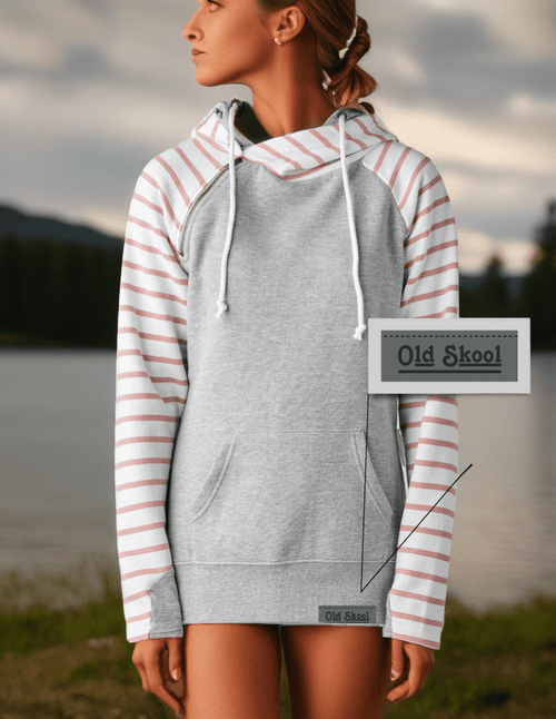 Ladies Stripe Double Hood Pullover - Heather Grey Ladies Stripe Double Hood Pullover - Heather Grey Park Bench Apparel