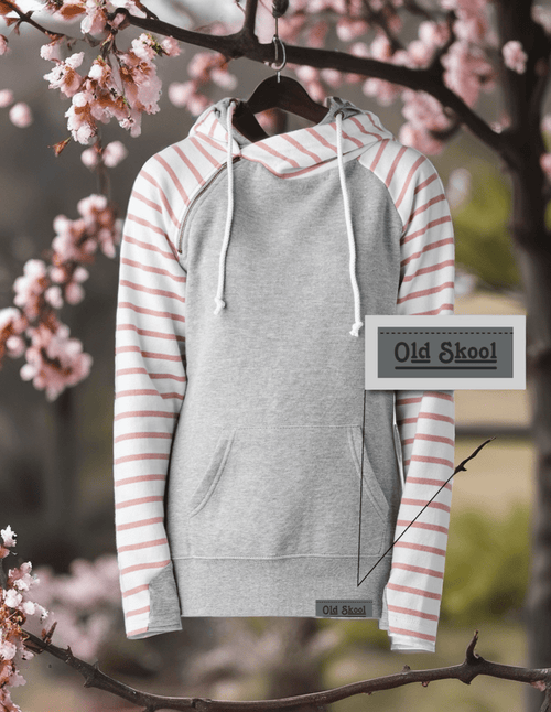 Ladies Stripe Double Hood Pullover - Heather Grey Ladies Stripe Double Hood Pullover - Heather Grey Park Bench Apparel