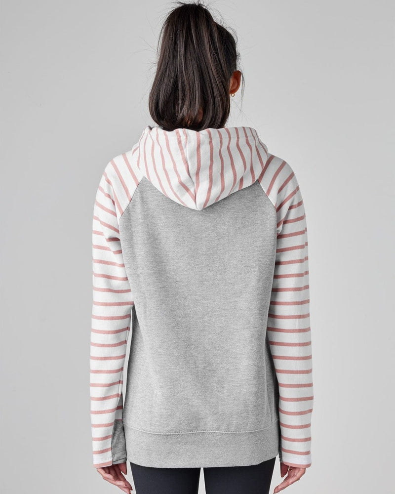 Ladies Stripe Double Hood Pullover - Heather Grey Ladies Stripe Double Hood Pullover - Heather Grey Park Bench Apparel