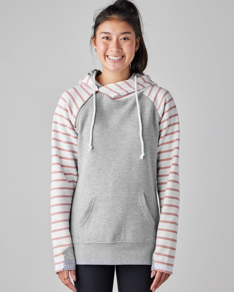 Ladies Stripe Double Hood Pullover - Heather Grey Ladies Stripe Double Hood Pullover - Heather Grey Park Bench Apparel