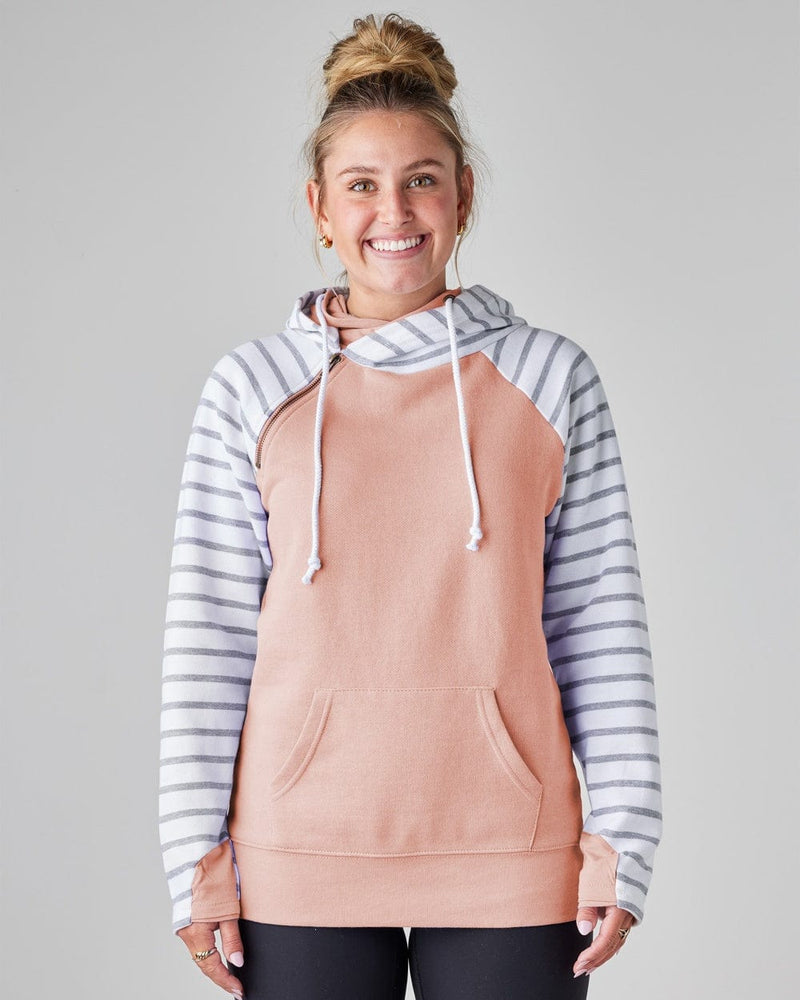 Ladies Stripe Double Hood Pullover - Rose Sand Ladies Stripe Double Hood Pullover - Rose Sand Park Bench Apparel