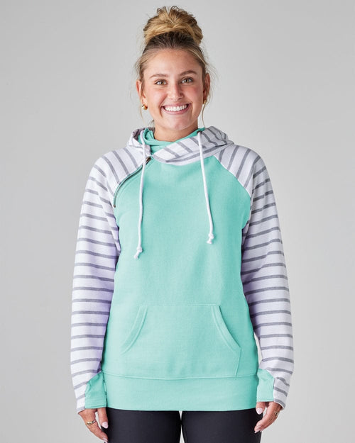 Ladies Stripe Double Hood Pullover - Seaglass Ladies Stripe Double Hood Pullover - Seaglass Park Bench Apparel