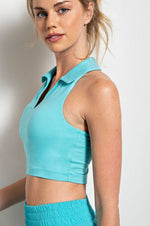 Highlight Blue Collared V-Neck Cropped Tank Rae Mode