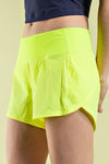 NEON YELLOW STRETCH WOVEN 2 IN 1 ACTIVE SHORTS Rae Mode