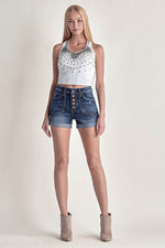 High Rise Button Fly Turn Back Cuff Shorts Risen Jeans