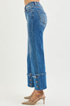 High Rise Cropped Wide Leg Jeans w/ Cuff Button Details High Rise Cropped Wide Leg Jeans w/ Cuff Button Details Risen Jeans