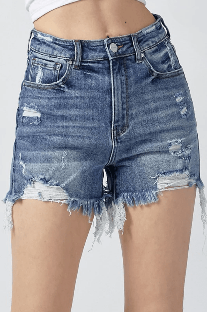 High Rise Distressed Shorts Risen Jeans