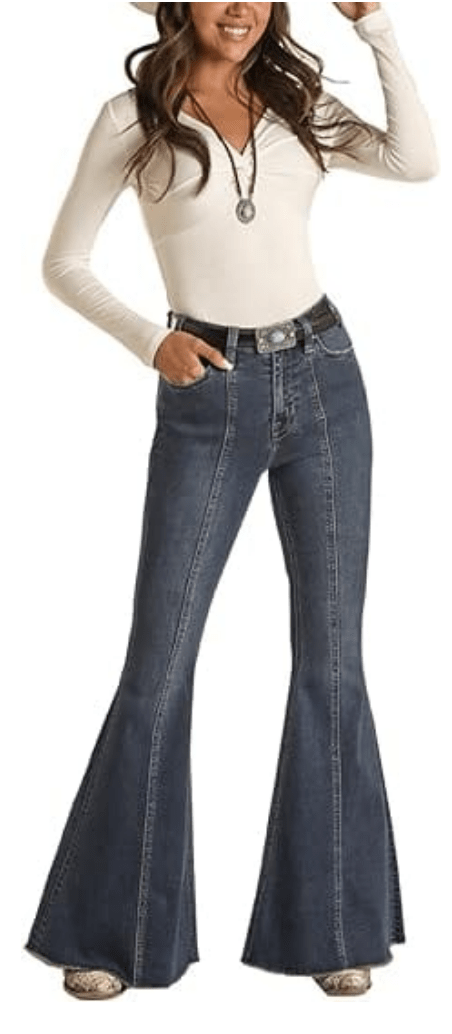 High Rise Extra Stretch Frayed Hem Bell Bottom Jeans High Rise Extra Stretch Frayed Hem Bell Bottom Jeans Rock & Roll Denim