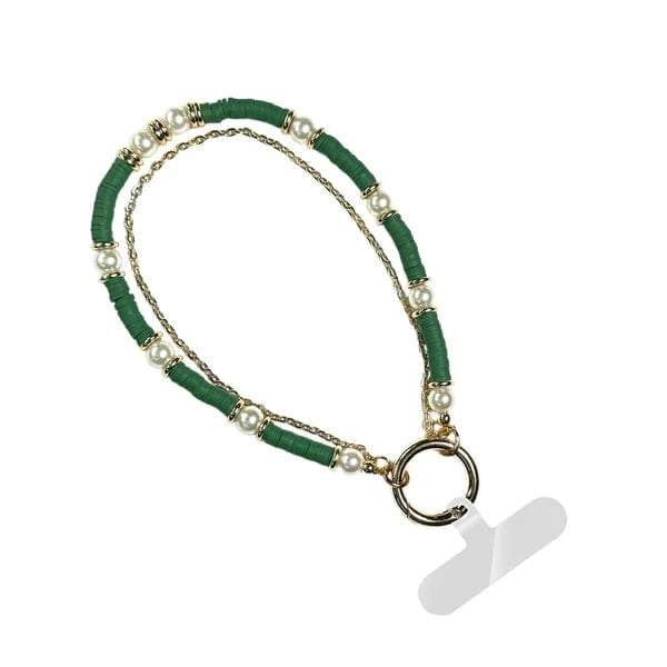 Clip & Go Double Strand Beaded Wristlet Clip & Go Double Strand Beaded Wristlet Save The Girls Gold Chain w/Green & Pearl Beads