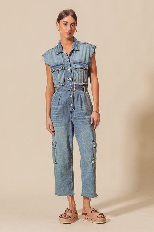 Belted Washed Denim Cargo Jumpsuit Belted Washed Denim Cargo Jumpsuit So Me Jumpsuit