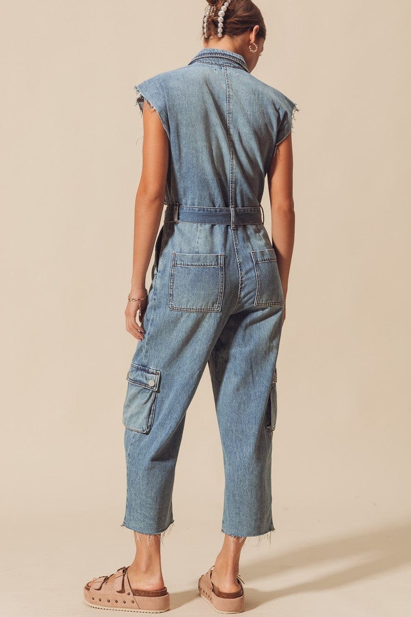 Belted Washed Denim Cargo Jumpsuit Belted Washed Denim Cargo Jumpsuit So Me Jumpsuit