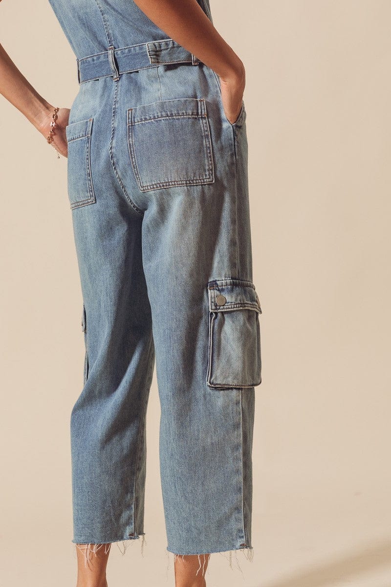 Belted Washed Denim Cargo Jumpsuit Belted Washed Denim Cargo Jumpsuit So Me Jumpsuit