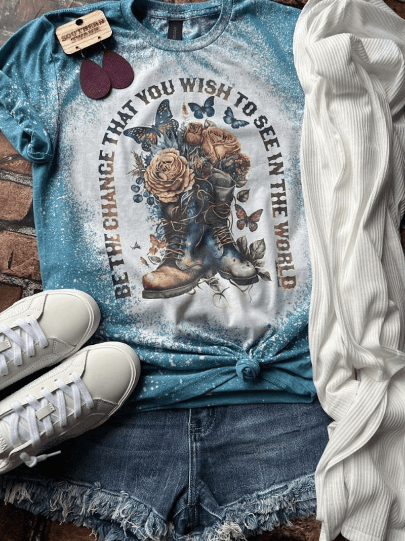 Be The Change You Wish To See Bleached Tee Southern Swank