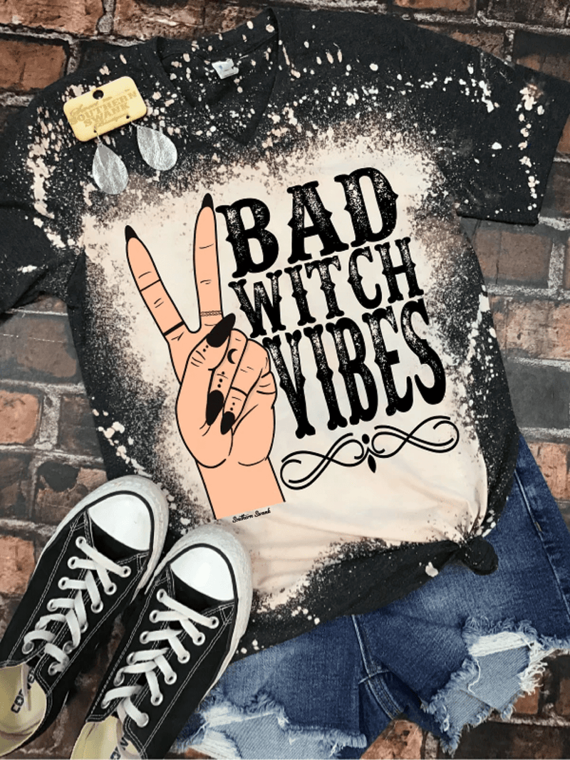Bleached Bad Witch Vibes V-Neck Tee Southern Swank