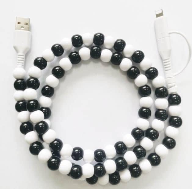 Beaded 2 in 1 Phone Charger Beaded 2 in 1 Phone Charger vendor-unknown Black/White