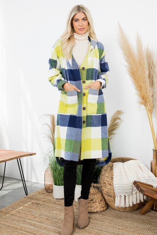 Navy & Lime Plaid Oversized Duster Shacket Navy & Lime Plaid Oversized Duster Shacket vendor-unknown