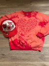Red Leopard Heart Bleached Sweatshirt Whiskey Wrangler Shirts & Tops