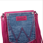 Wrangler Leather Fringe Jean Denim Pocket Crossbody - Hot Pink Wrangler