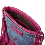 Wrangler Leather Fringe Jean Denim Pocket Crossbody - Hot Pink Wrangler