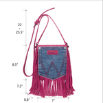 Wrangler Leather Fringe Jean Denim Pocket Crossbody - Hot Pink Wrangler