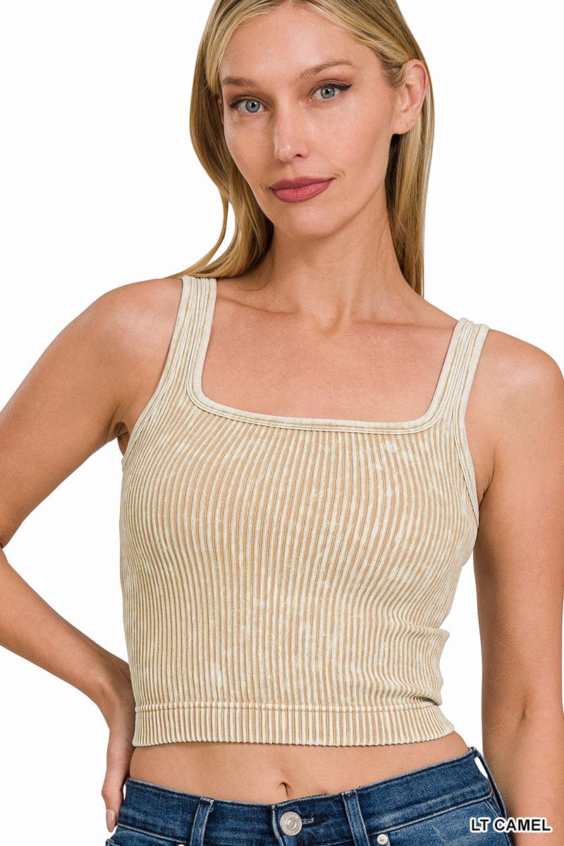 2 WAY NECKLINE SEAMLESS WASHED RIBBED TANK TOP 2 WAY NECKLINE SEAMLESS WASHED RIBBED TANK TOP Zenana