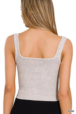 2 WAY NECKLINE SEAMLESS WASHED RIBBED TANK TOP 2 WAY NECKLINE SEAMLESS WASHED RIBBED TANK TOP Zenana