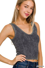 2 WAY NECKLINE SEAMLESS WASHED RIBBED TANK TOP 2 WAY NECKLINE SEAMLESS WASHED RIBBED TANK TOP Zenana Ash Black / S/M