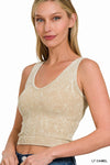 2 WAY NECKLINE SEAMLESS WASHED RIBBED TANK TOP 2 WAY NECKLINE SEAMLESS WASHED RIBBED TANK TOP Zenana Light Camel / S/M