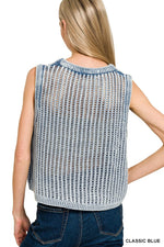 Acid Wash Fishnet Sweater Vest Acid Wash Fishnet Sweater Vest Zenana