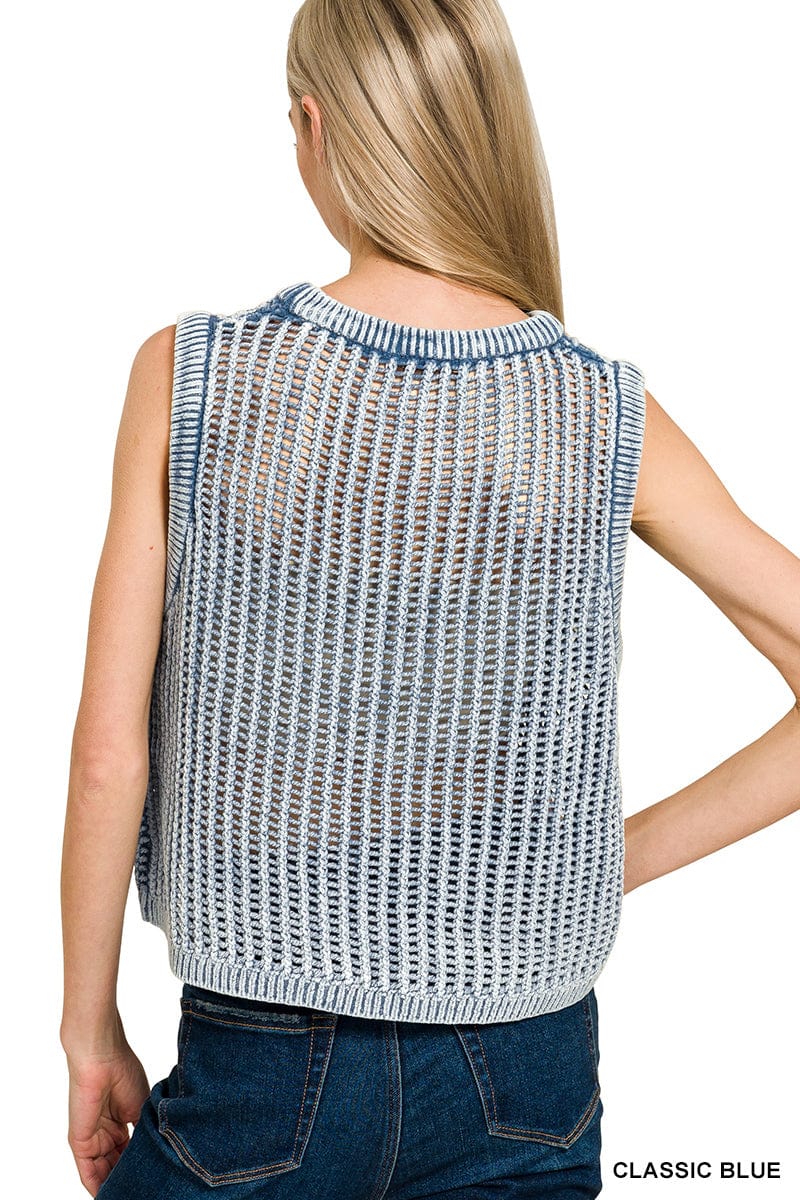 Acid Wash Fishnet Sweater Vest Acid Wash Fishnet Sweater Vest Zenana