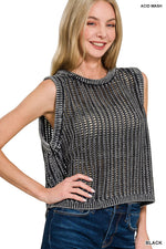 Acid Wash Fishnet Sweater Vest Acid Wash Fishnet Sweater Vest Zenana Ash Black / Small