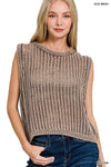 Acid Wash Fishnet Sweater Vest Acid Wash Fishnet Sweater Vest Zenana Mocha / Small