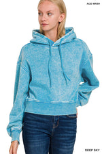 ACID WASH FLEECE CROPPED HOODIE ACID WASH FLEECE CROPPED HOODIE Zenana