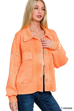 Acid Wash Fleece Cropped Shacket Acid Wash Fleece Cropped Shacket Zenana