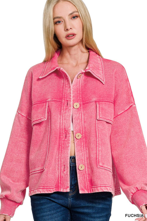 Acid Wash Fleece Cropped Shacket Acid Wash Fleece Cropped Shacket Zenana