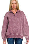 Acid Wash Fleece Half Zip Pullover Sweatshirt Acid Wash Fleece Half Zip Pullover Sweatshirt Zenana