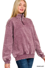 Acid Wash Fleece Half Zip Pullover Sweatshirt Acid Wash Fleece Half Zip Pullover Sweatshirt Zenana