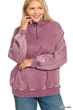 Acid Wash Fleece Half Zip Pullover Sweatshirt Acid Wash Fleece Half Zip Pullover Sweatshirt Zenana