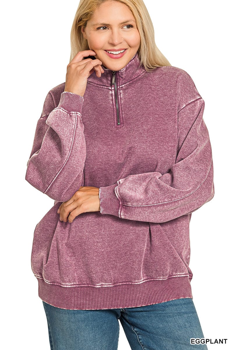 Acid Wash Fleece Half Zip Pullover Sweatshirt Acid Wash Fleece Half Zip Pullover Sweatshirt Zenana