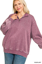 Acid Wash Fleece Half Zip Pullover Sweatshirt Acid Wash Fleece Half Zip Pullover Sweatshirt Zenana