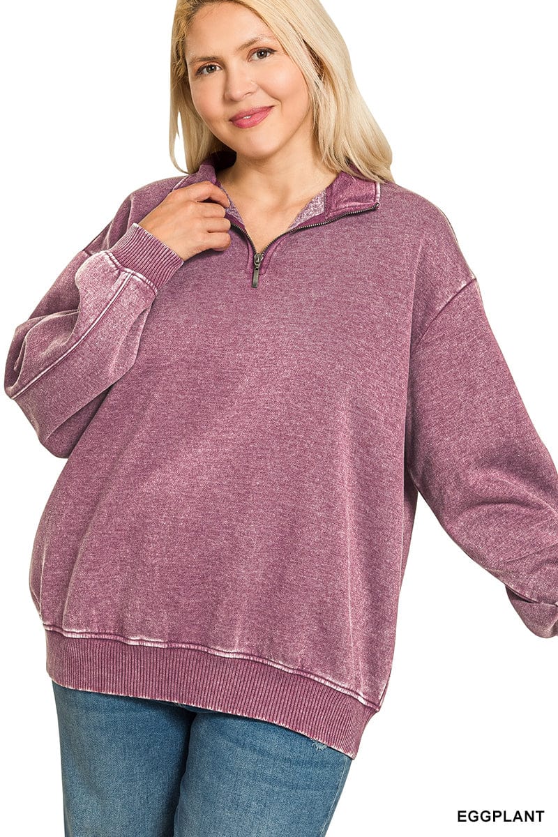Acid Wash Fleece Half Zip Pullover Sweatshirt Acid Wash Fleece Half Zip Pullover Sweatshirt Zenana