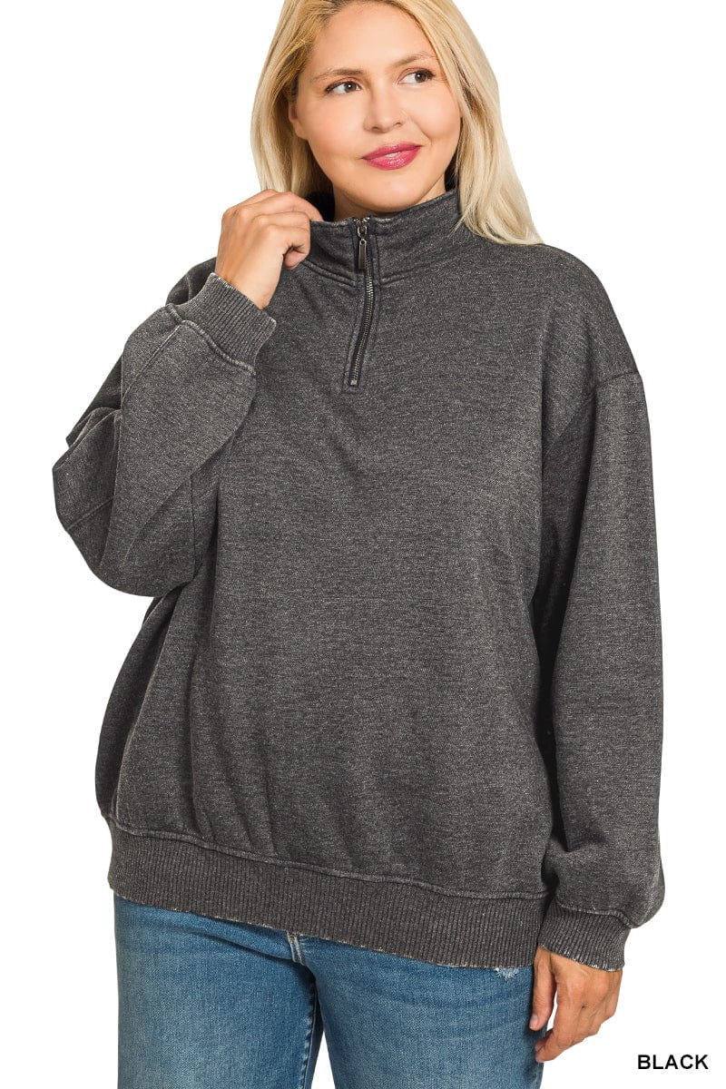Acid Wash Fleece Half Zip Pullover Sweatshirt Acid Wash Fleece Half Zip Pullover Sweatshirt Zenana