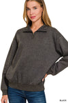 Acid Wash Fleece Half Zip Pullover Sweatshirt Acid Wash Fleece Half Zip Pullover Sweatshirt Zenana Black / Small