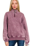 Acid Wash Fleece Half Zip Pullover Sweatshirt Acid Wash Fleece Half Zip Pullover Sweatshirt Zenana Eggplant / Small