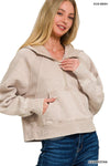 Acid Wash Half Zip Fleece Hoodie w/ Kangaroo Pocket Acid Wash Half Zip Fleece Hoodie w/ Kangaroo Pocket Zenana